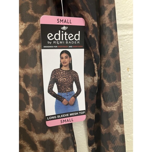 Edited by Remi Bader Women's Long Sleeve Mesh Top Size S Small Leopard Print - Picture 10 of 11